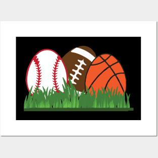 Basketball, baseball, football easter sports Posters and Art